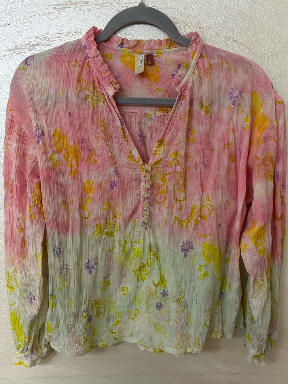 Anthropology Pilcro Pink, Yellow & Lavender Floral V-Neck Peasant Blouse
